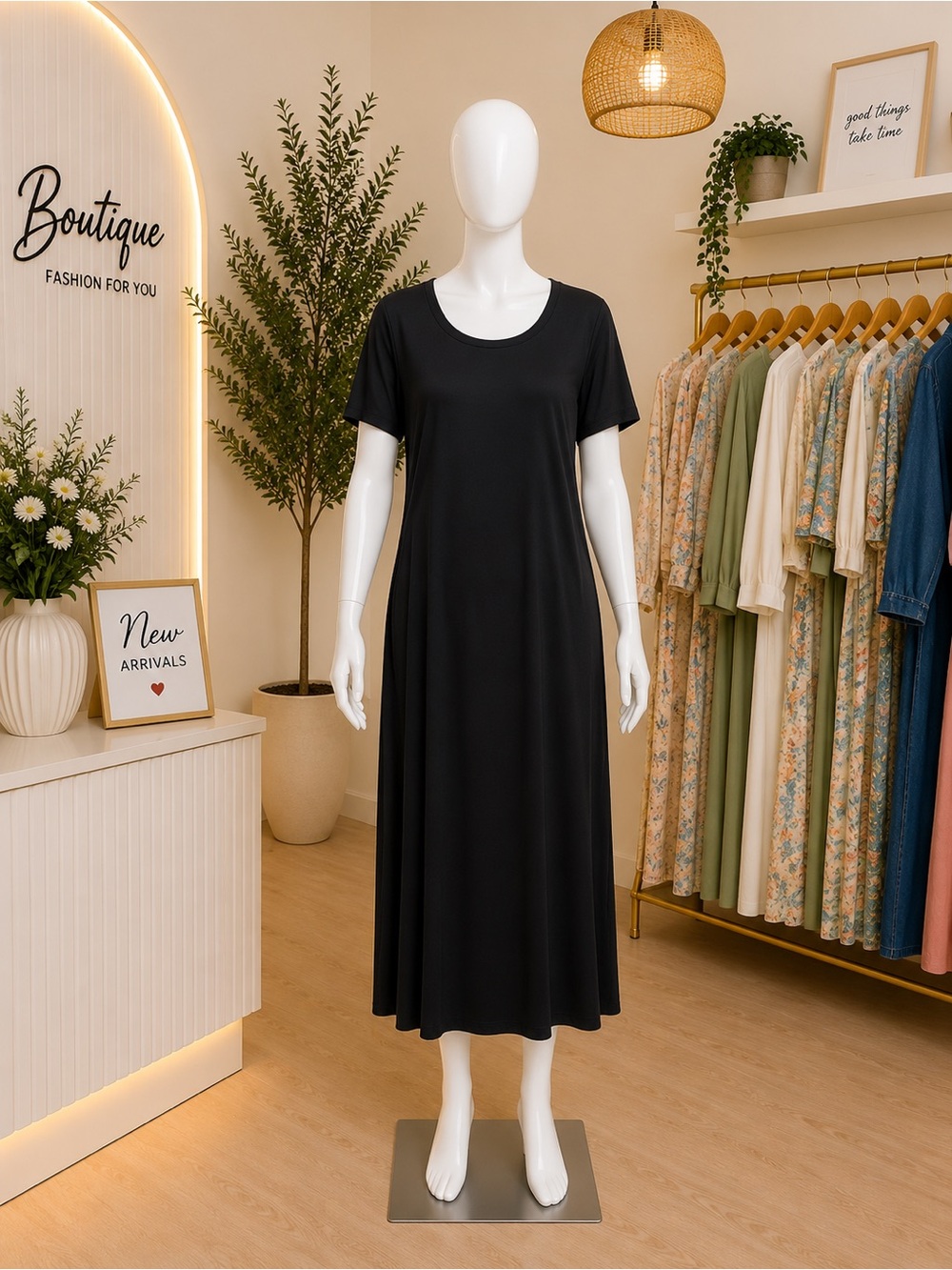 LuLaRoe Black Short-Sleeve Maxi Scoop Dress